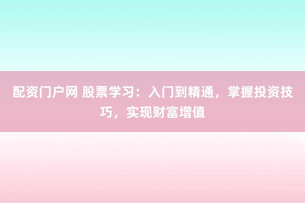 配资门户网 股票学习：入门到精通，掌握投资技巧，实现财富增值
