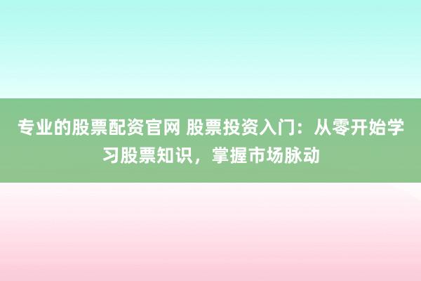 专业的股票配资官网 股票投资入门：从零开始学习股票知识，掌握市场脉动