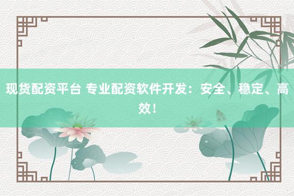 现货配资平台 专业配资软件开发：安全、稳定、高效！