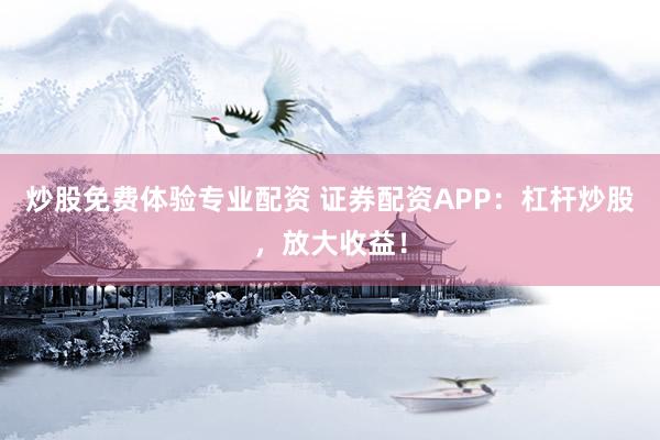 炒股免费体验专业配资 证券配资APP：杠杆炒股，放大收益！