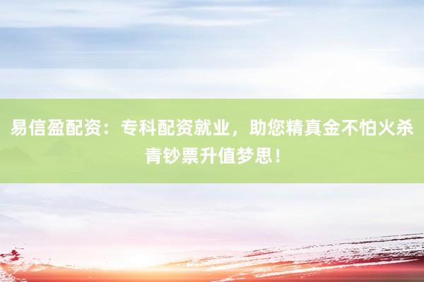 易信盈配资：专科配资就业，助您精真金不怕火杀青钞票升值梦思！
