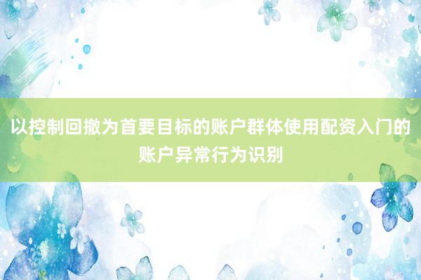 以控制回撤为首要目标的账户群体使用配资入门的账户异常行为识别
