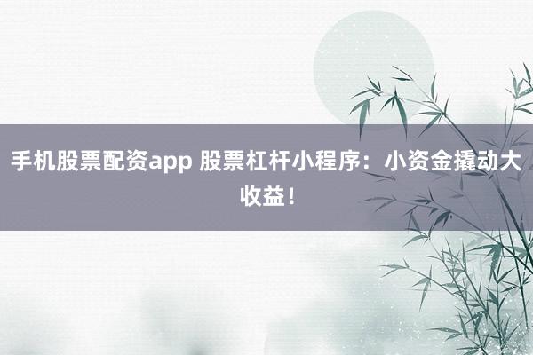手机股票配资app 股票杠杆小程序：小资金撬动大收益！