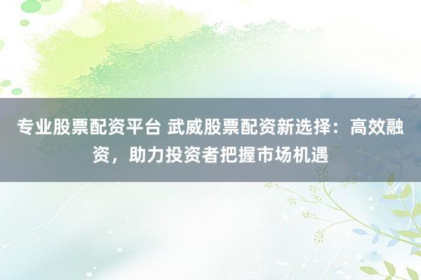 专业股票配资平台 武威股票配资新选择：高效融资，助力投资者把握市场机遇