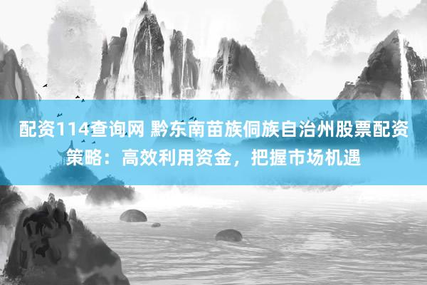 配资114查询网 黔东南苗族侗族自治州股票配资策略：高效利用资金，把握市场机遇