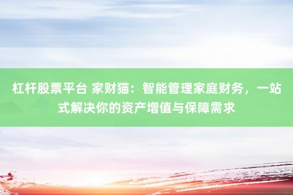 杠杆股票平台 家财猫：智能管理家庭财务，一站式解决你的资产增值与保障需求